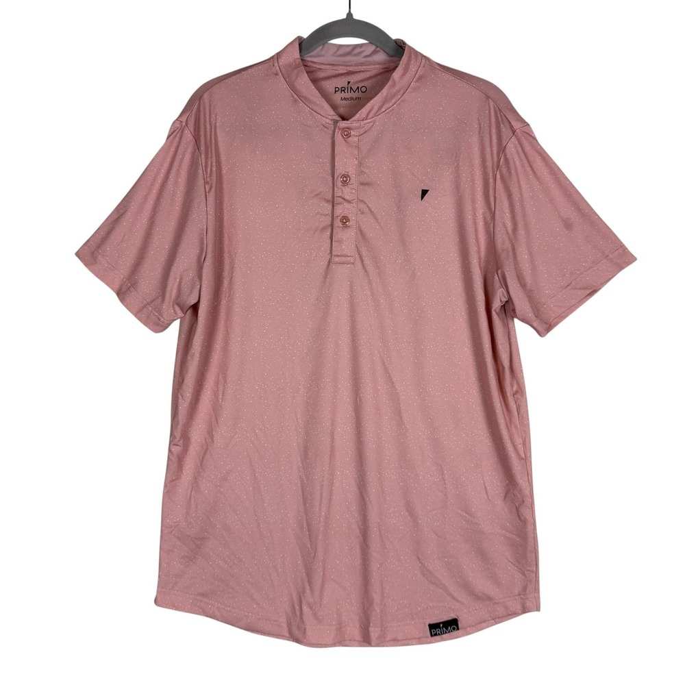 Primo Shirt Mens Medium Pink Henley Polka Dot Lightweight Stretch Tee Jersey